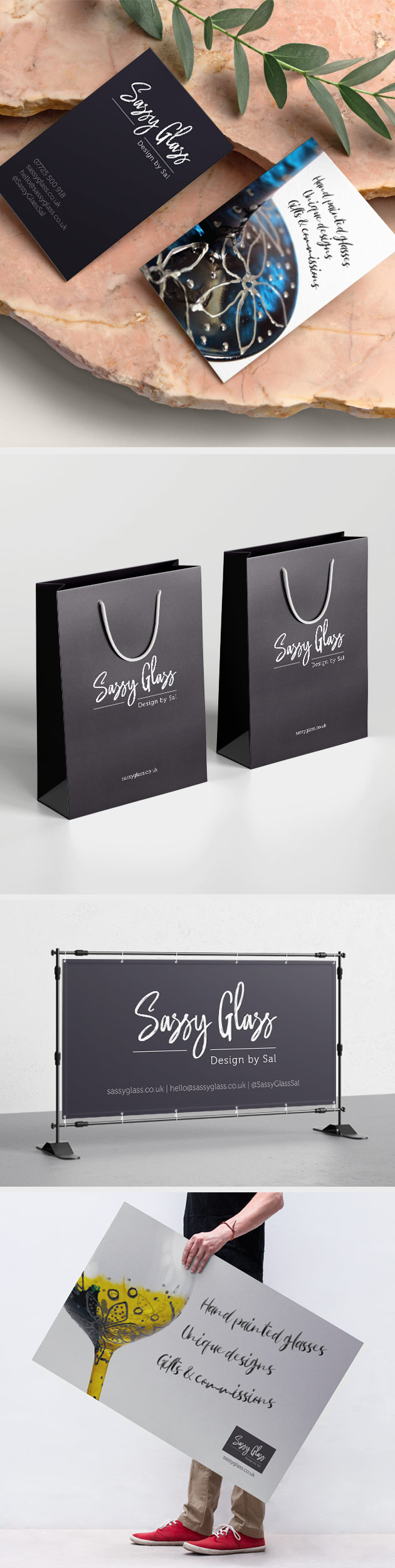 Sassy Glass branding work examples