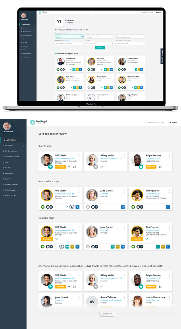 Top 3 Legal Team Sheets Lawyer Profile UX/UI redesign by Mode=Create