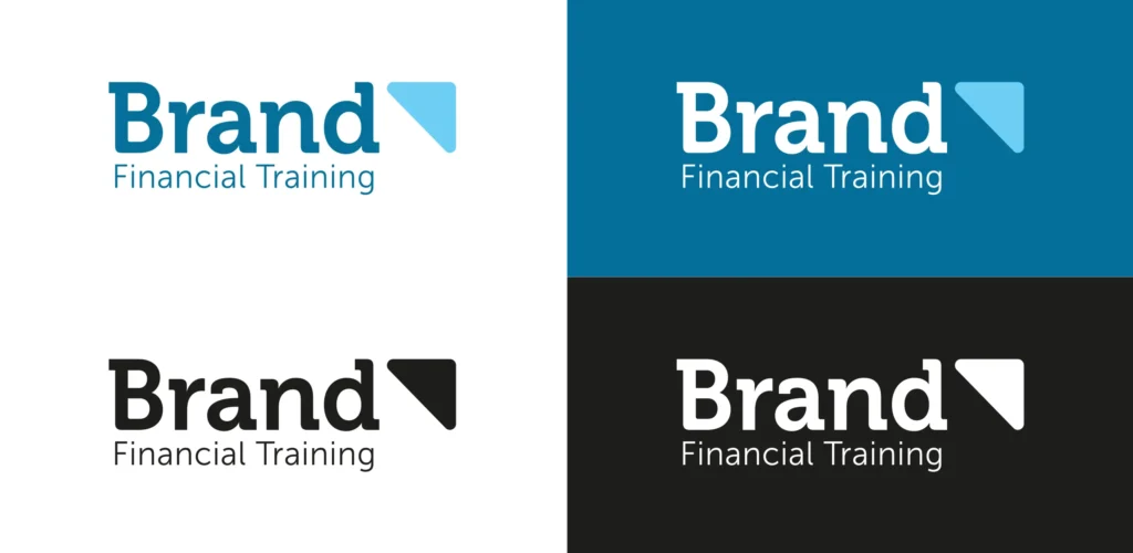 Brand Financial Training new logo on different backgrounds.