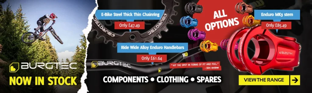 Burgtec cycle components now in stock. Website banner design by Mode=Create.