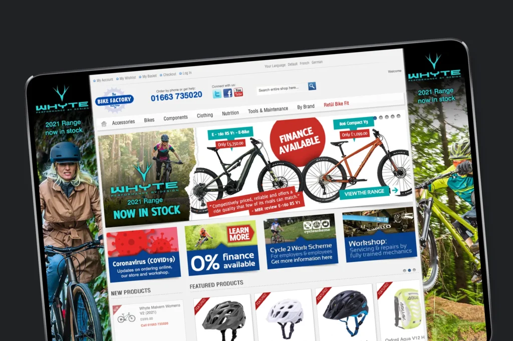 Cycle retailer's website homepage shown on a tablet.