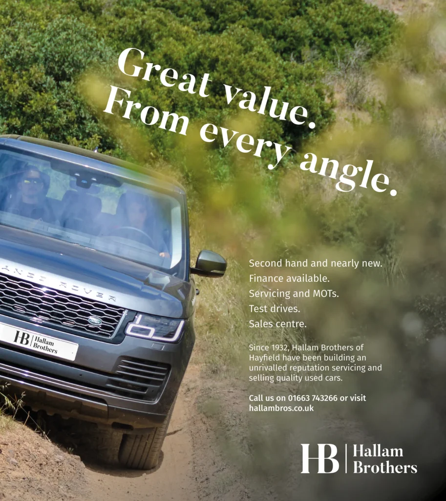 Example Hallam Brother advert by Mode=Create - This advert shows a modern Land Rover traversing a banking at an angle with the headline "Great value. From Every angle."