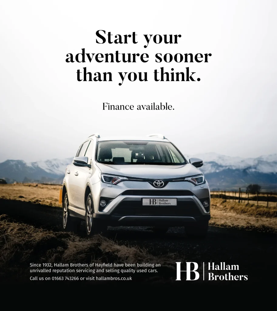 Example Hallam Brother advert by Mode=Create - This advert shows a Toyota car in the wilderness with the headline "Start your adventure sooner than you think."