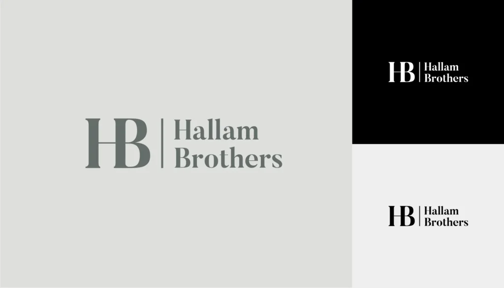 Hallam Brother new logo by Mode=Create presented in colour and black and white.