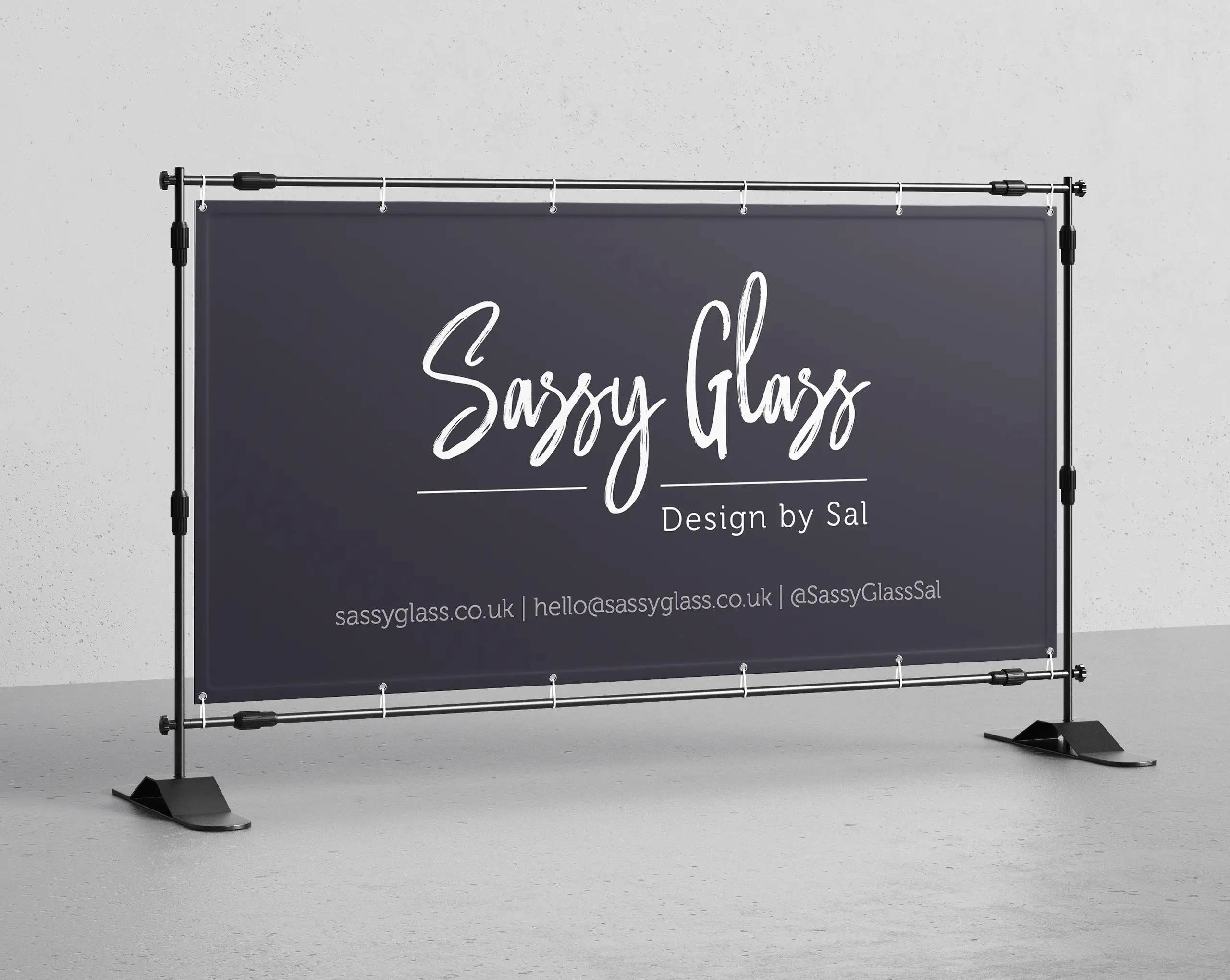 Sassy Glass event stall banner.