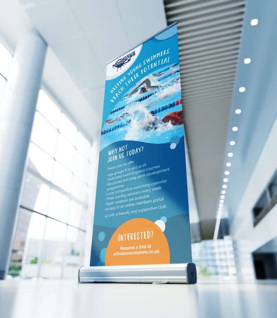 Roller banner design for swimming club.